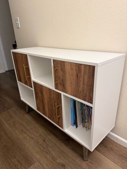 White and Wood Storage Cabinet