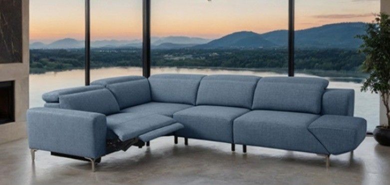 Brand New Blue Modern Style Plush Power Reclining Sectional Sofa