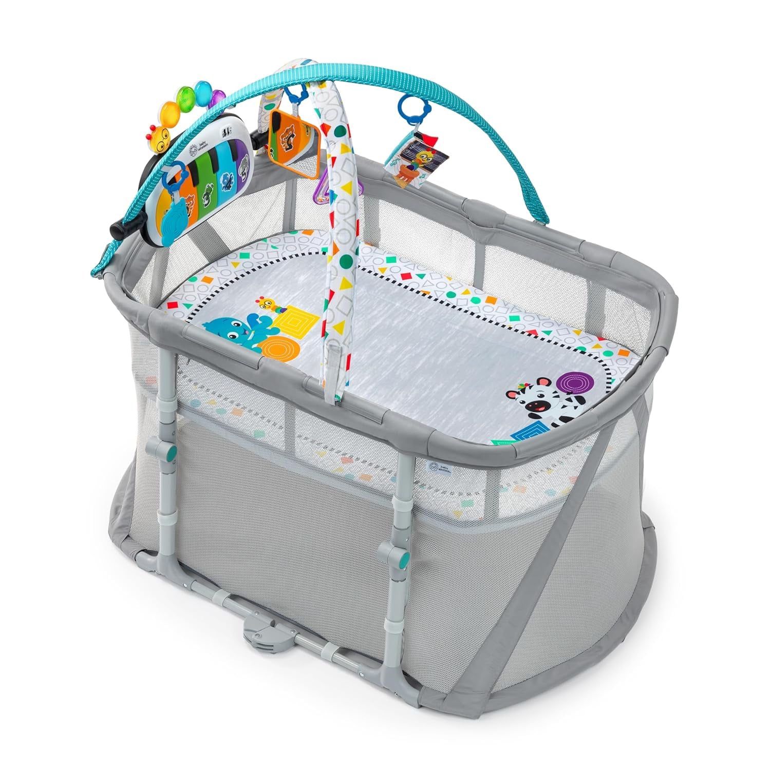 3-in-1 Foldable Playard, Bassinet and Musical Play Gym, Includes Fitted Sheet, 3-Step Easy Fold