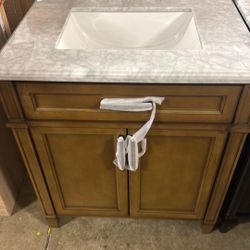 Home Decorators Collection Caville 30 in. Single Sink Almond Latte Bath Vanity with Carrara Marble Top (Assembled)