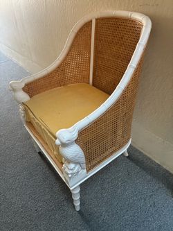 Rattan Barrel Chair with Bird Carvings