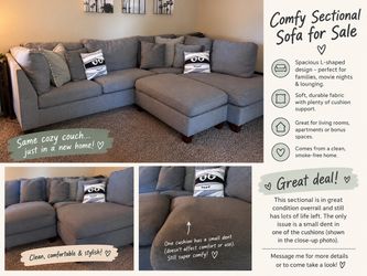 Gray L-Shaped Sectional Sofa – Great Condition