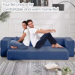 80" Multifunctional Folding Sofa Bed - Linen Memory Foam Mattress & Removable Sofa Cover & 2 Pillows - Simple Style, Suitable for Living Room Space Co