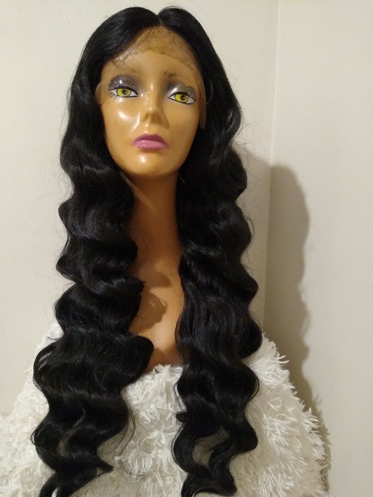 Human Hair Blend lace Front Wig 