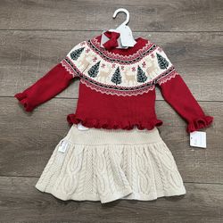 NEW  Tahari  Girls Size 18 Months Skirt Set Christmas Reindeer Sweater NWT