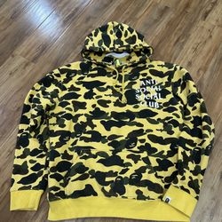 Bape X ASSC Yellow Camo Pullover Hoodie Size Medium 