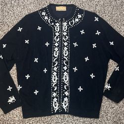 Vintage Fab-Lu Sweater Cardigan Beaded Sequined 50s Angora Rabbit Lambs Wool