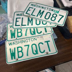 4 Vintage License Plates 