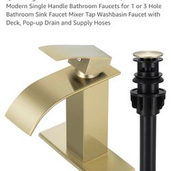 Qomolangma Waterfall Bathroom Faucet, Brushed Gold Modern Single Handle Bathroom Faucets for 1 or 3 Hole Bathroom Sink Faucet Mixer Tap Washbasin Fauc