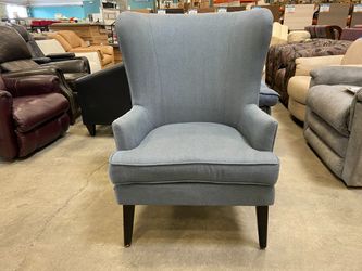 Blue Herringbone Upholstered Wingback Chair