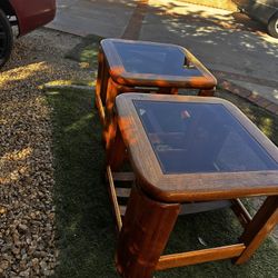 Solid Wood Glass Top End Tables Set of 2