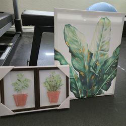 Botanical Wall Art Set – Tropical Leaf Canvas & Framed Herb Prints – Modern Greenery Decor