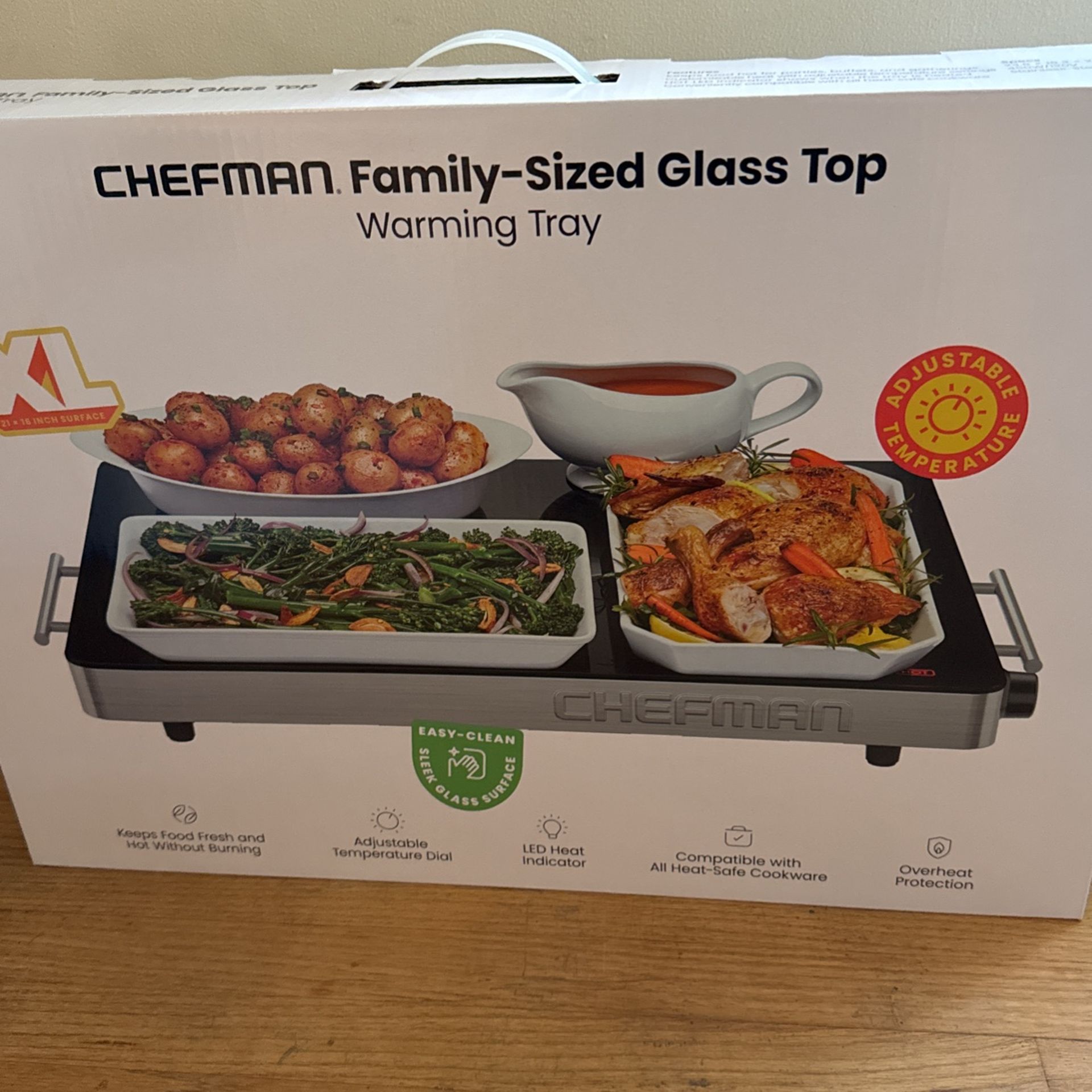 Chefman Family-size Glass Top Warming  Tray. XL  21x16. 
