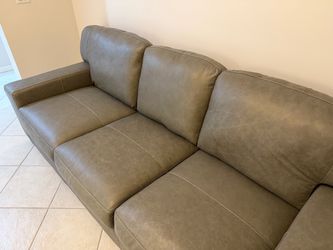 Gray Leather 3-Seat Sofa
