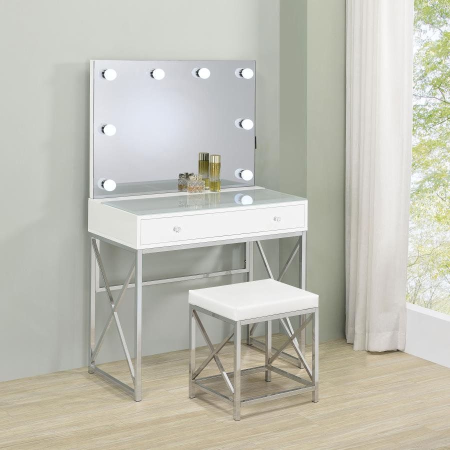 Brand New Bright White finish vanity set features large drawer for stashing your daily necessities