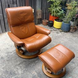 Contemporary Ekornes Admiral Stressless Leather Recliner and Ottoman