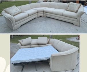 Curved Beige Sectional Sleeper  Sofa 