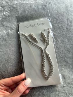 Silver Crystal Drop Earrings Set