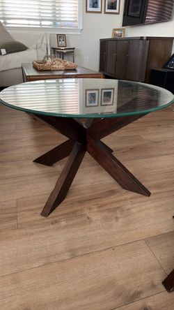 Dark Walnut Glass Coffee Table & End Table Set