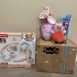 Peppa Pig Tabletop Kitchen Plush Puzzle Fisher Price Wooden Tea Set Toy Bundle 