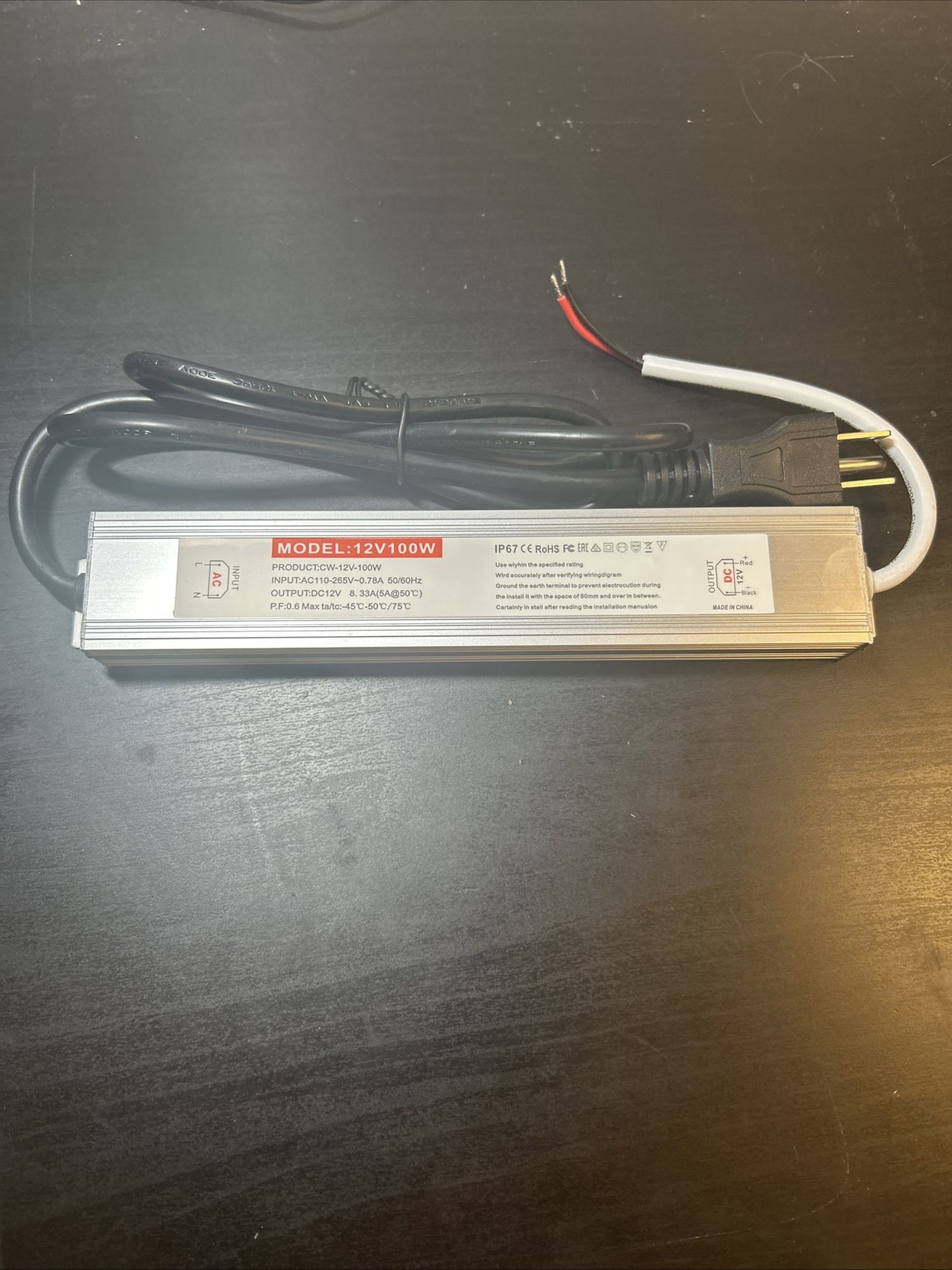 AC110-265v~0.78 50/60Hz DC12V 8.33A 12V 100W Waterproof LED IP67 Power Supply