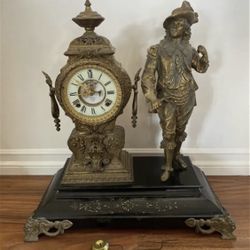 Large Antique Mantel Gilt Metal Don Juan Clock