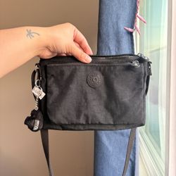 Kipling Black Crossbody Bag w/ Monkey Charm – Lightweight Travel Purse