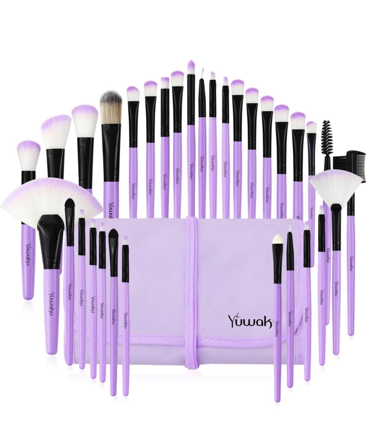 Yuwaku Makeup Brush 32pcs, Purple Professional Make Up Brushes Set with Soft Bristles Kabuki Foundation Powder Eyeshadow Eyeliner Blush Concealer Brus