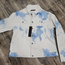 New 7TH Heaven blue Tye Dye SPLATTER white Denim Jean Jacket XXL