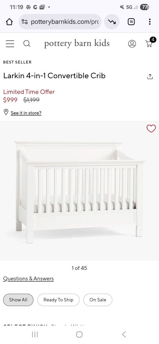 Pottery Barn Larkin in Convertible Crib