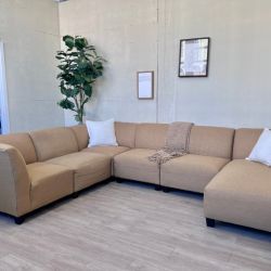 WE DELIVER! 🚚 - Jordan’s Furniture Mustard Modular Modern U Sectional Couch with Chaise