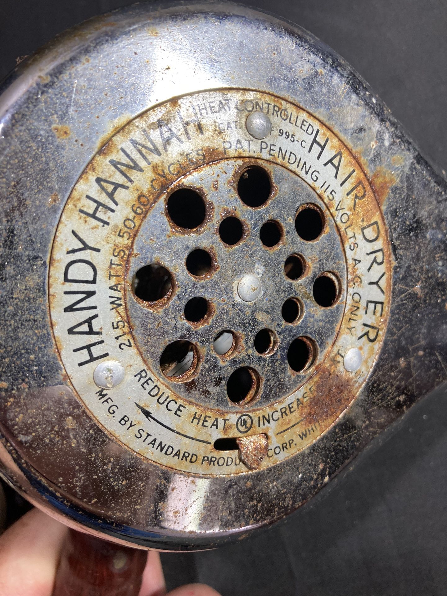 Vintage Handy Hannah Hair Dryer Heat Controlled By Standard Prod.Whitman Mass.