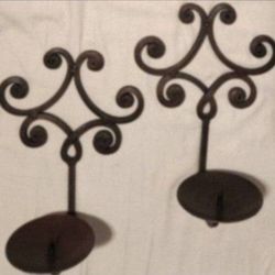 Set Of 2  Vintage Wall Mount Iron Metal Pillar Candle Holder Sconces