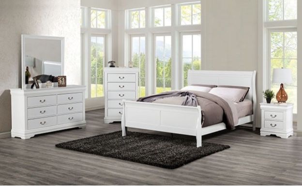 Queen Size White Bed. 4-Pc Sale.  -> Bed, Nightstand, Dresser, Mirror. 