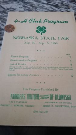 4-H club program August 30th September 5th 1958 Nebraska State Fair