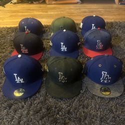 LA Dodgers Fitted Hat Lot Of 9 Hats 7 1/2