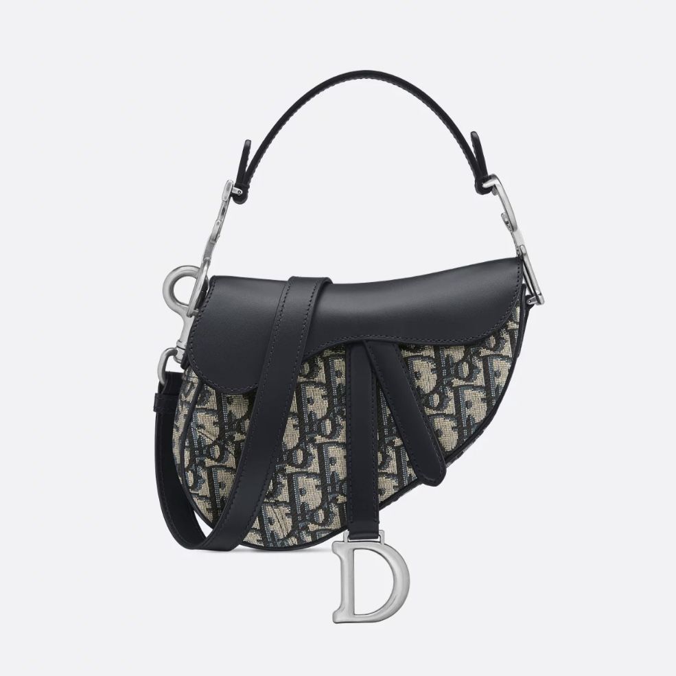 Christian Dior Blue Mini Saddle Bag With Strap