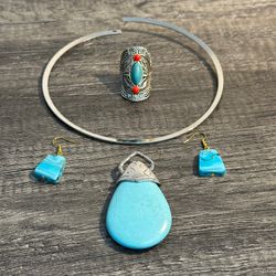 Boho Turquoise Style Jewelry Lot Necklace Ring Earrings