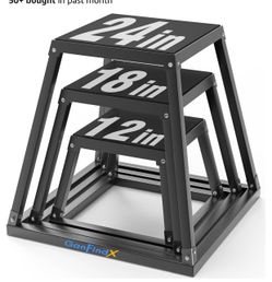 GanFindX 12/18/24" Metal Plyometric Jump Box, Heavy Duty Fitness Platform Stable Metal Step Box with Anti-Slip Top, Adjustable Height for Strength Tra