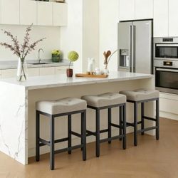 24 Inch Metal Saddle Upholstered Counter Barstools (Set Of 3)