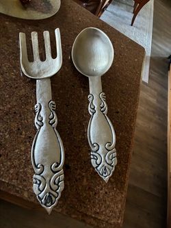 Large Silver Decorative Fork and Spoon Wall Art Set 24"