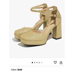 gold block heels
