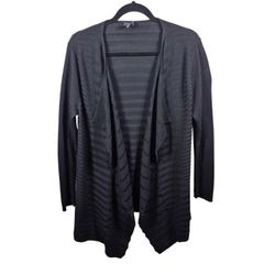 Eileen Fisher Sweater Womens M Black 100% Merino Wool Cardigan Open Front Long Sleeve