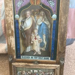 Old 1900 Antique CATHOLIC Viaticum Last Rites Wall Art Shadow Box Altar Cabinet