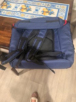 Large Blue Backpack with Red Accents