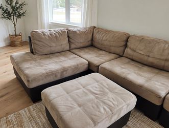 Large Sectional Sofa with Ottoman - Beige