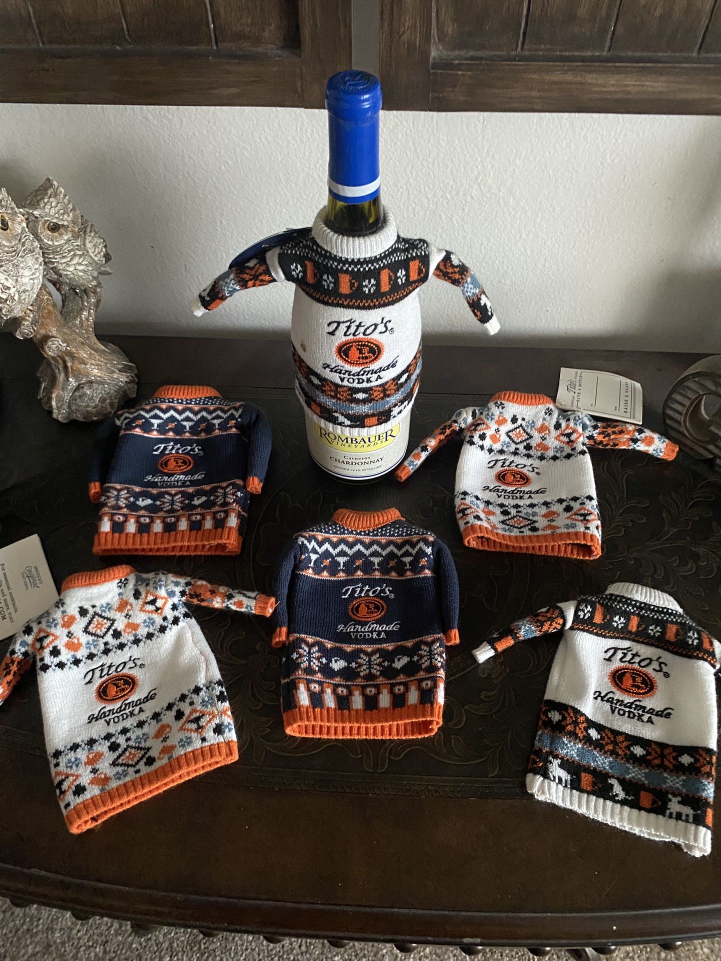 Lot of Tito's Handmade Vodka Holiday Bottle Sweater Gift Wrap Koozie