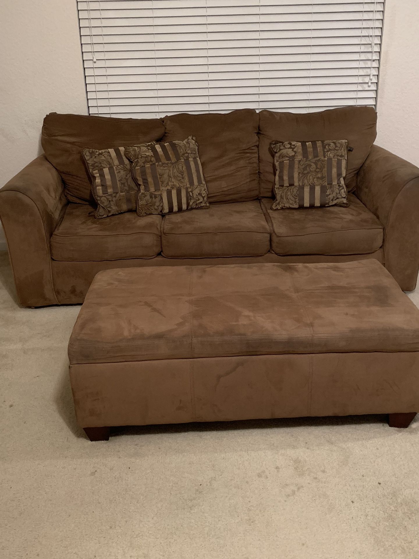 Brown Couch & Matching  Storage Ottoman