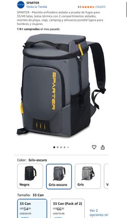 SPARTER - Leakproof Insulated Cooler Backpack (33/49-Can Capacity), Thermal Bag with 2 Insulated Compartments; Lightweight Portable Backpack for Beach