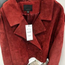 Zara 100% Suede Leather Jacket With Tabs
